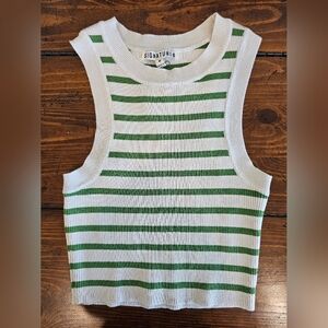 NWT Signature8 Green & White Striped Crop Top Juniors Size Medium